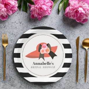 Derby Style Big Red Hat Rose Bridal Shower Paper Plate