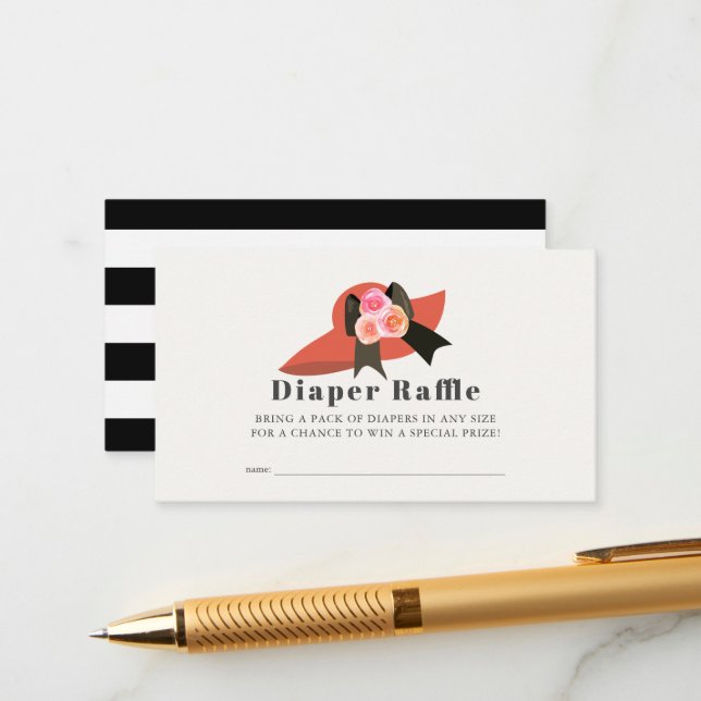 Derby Style Big Red Hat Rose Diaper Raffle Ticket Enclosure Card (Front/Back In Situ)