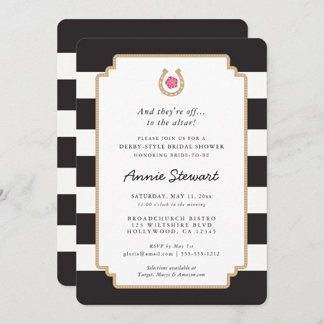 Derby Style Bridal Shower Invitation Horseshoe (Front/Back)
