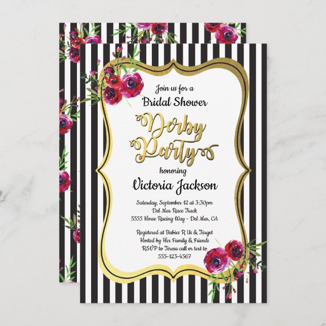 Derby Themed Bridal Shower Invitations (Front/Back)
