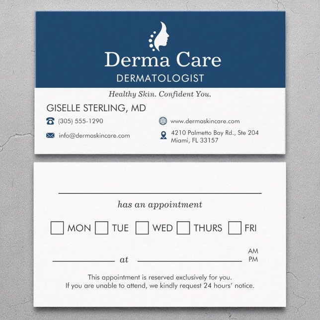 Dermatologist Doctor Office Appointment Reminder Business Card (Creator Uploaded)