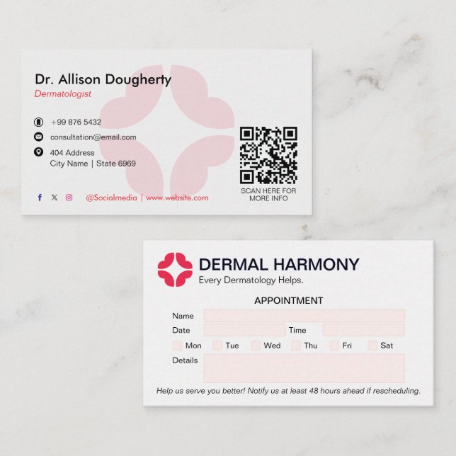 Dermatology Clinic Business | Clean Appointment Card (Front/Back)