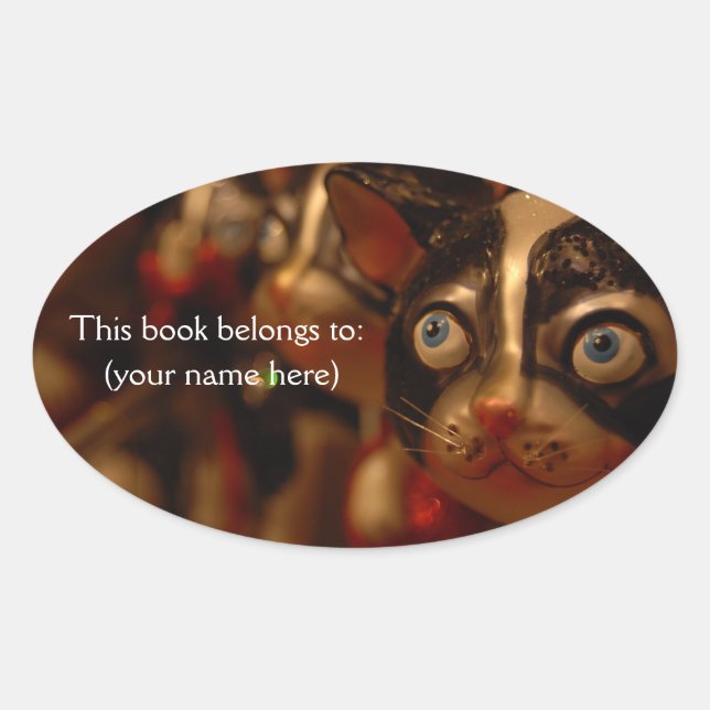 Derp cat bookplate, round oval sticker (Front)