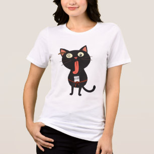 Derpy Black Cat with Goofy Expression Tri-Blend Shirt