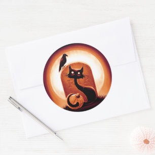Derpy Halloween Cat by a Tombstone Classic Round Sticker