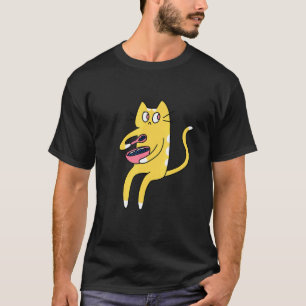 Derpy Kitty Yellow and White Cat Eating Cereal T-Shirt