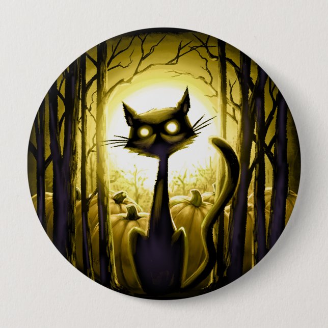 Derpy Little Halloween Cat in a Pumpkin Patch 10 Cm Round Badge (Front)