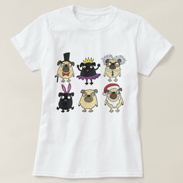 Derpy Pugs In Costumes T-Shirt (Design Front)