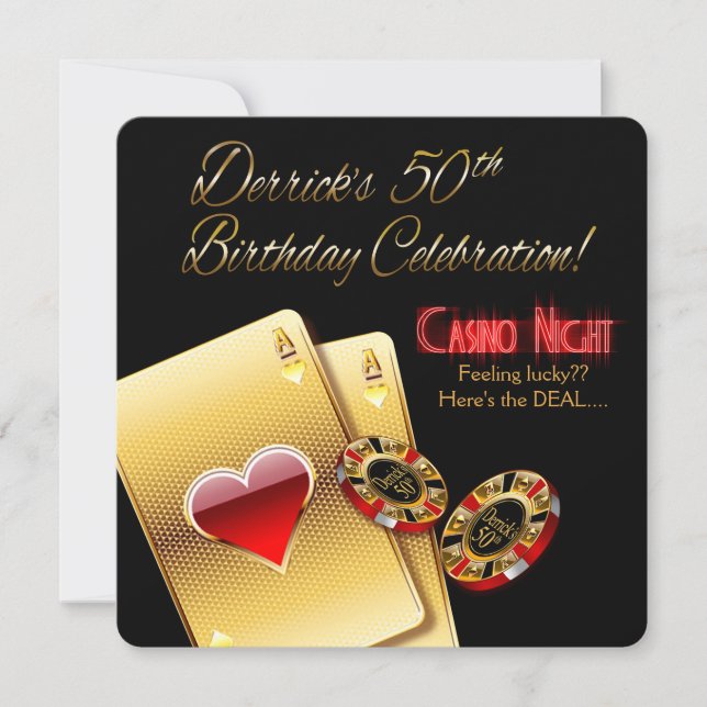 Derrick's Vegas Casino Night 50th Birthday Party Invitation (Front)