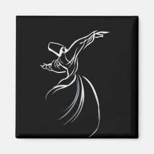 Dervish Line Drawing Calligrapy Style In White Magnet