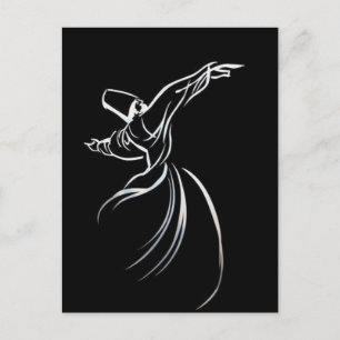Dervish Line Drawing Calligrapy Style In White Postcard