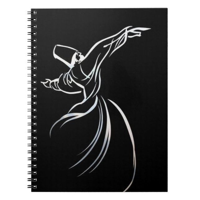 Dervish Line Drawing Calligrapy Style In White Spiral Notebook (Front)
