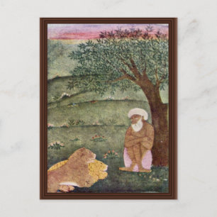 Dervish With A Lion And A Tiger. Mughal Painting. Postcard