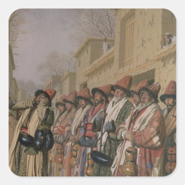 Dervishes' Chorus Begging Alms in Tashkent, 1870 Square Sticker (Front)