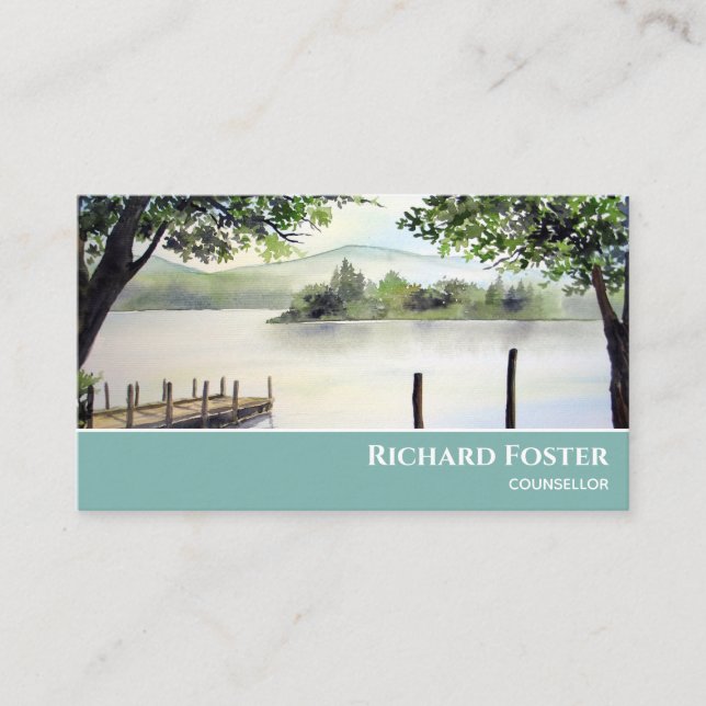 Derwent Water Lake District Watercolor Painting Business Card (Front)