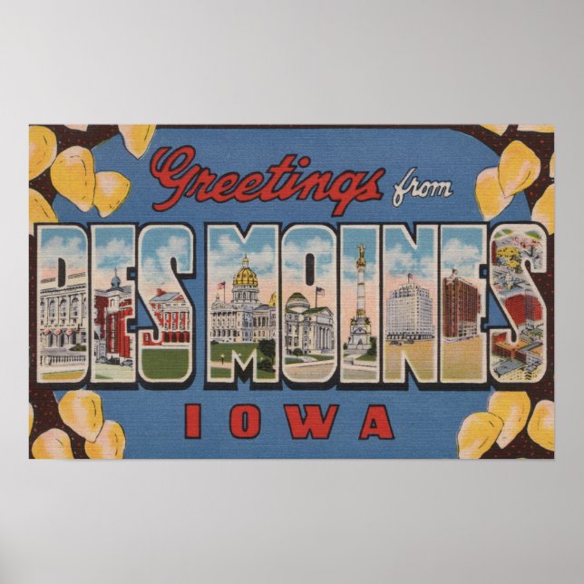 Des Moines, Iowa - Large Letter Scenes 2 Poster (Front)