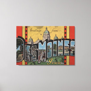 Des Moines, Iowa - Large Letter Scenes Canvas Print