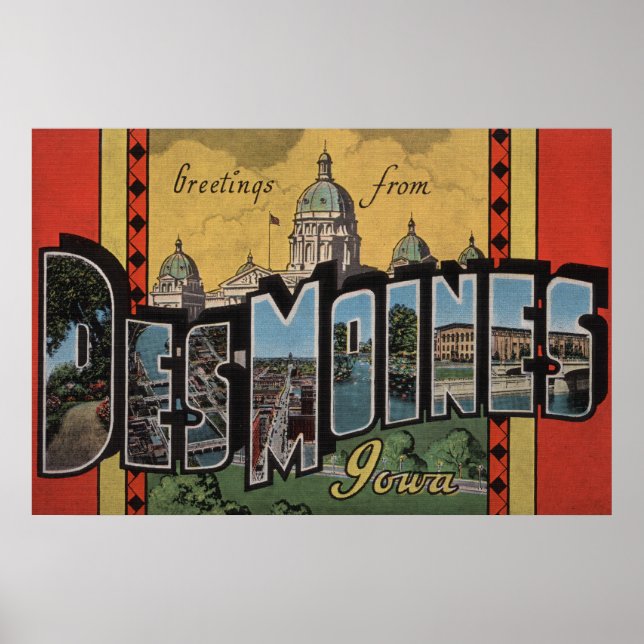 Des Moines, Iowa - Large Letter Scenes Poster (Front)