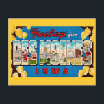 Des Moines Iowa Retro Postcard<br><div class="desc">An old colorful postcard greeting from Des Moines, Iowa repurposed!</div>