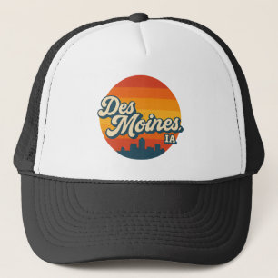 Des Moines Iowa Retro Skyline Vintage Sunset Cit Trucker Hat