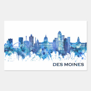 Des Moines Iowa Skyline Blue Rectangular Sticker