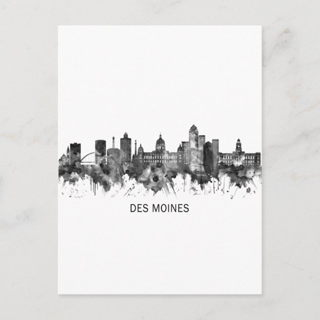 Des Moines Iowa Skyline BW Holiday Postcard (Front)