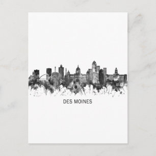 Des Moines Iowa Skyline BW Invitation Postcard