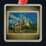 Des Moines Iowa Vintage Travel Ornament<br><div class="desc">A cool vintage style Des Moines ornament featuring the city capitol building.</div>