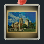 Des Moines Iowa Vintage Travel Ornament<br><div class="desc">A cool vintage style Des Moines ornament featuring the city capitol building.</div>