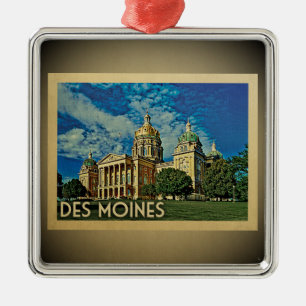 Des Moines Iowa Vintage Travel Ornament