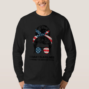DeSantis Airlines Messy Bun American Flag T-Shirt