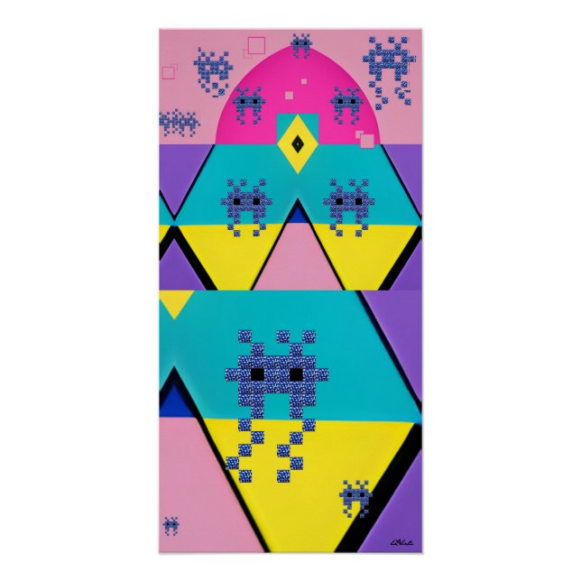 Descending on a Memphis Designed Planet Poster (Front)