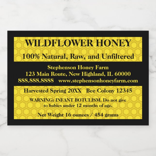 Descriptive Honey Jar (Version 3) Food Label (Single Label)