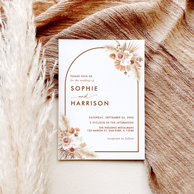 Desert Arch Boho Pampas Grass Terracotta Wedding Invitation (Creator Uploaded)