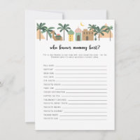 Desert Baby Shower Who Knows Mummy Best Game Card