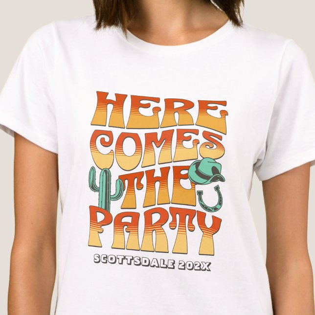 Desert Bachelorette Party Western Cowboy Groovy T-Shirt (Creator Uploaded)