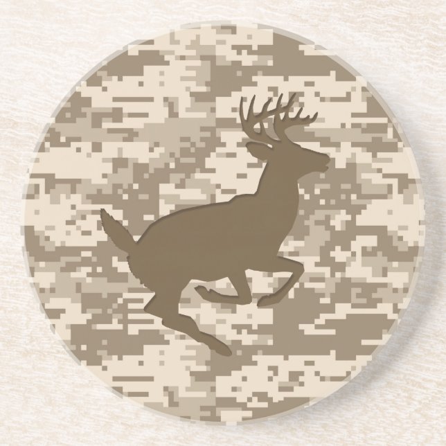 Desert Beige Digital Camouflage Deer Camo Pattern Coaster (Front)