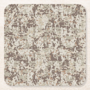 Desert Beige Style Digital Camouflage Square Paper Coaster