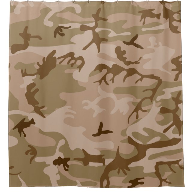 Desert Beige Tan Brown Olive Green Camo Camouflage Shower Curtain (Front)