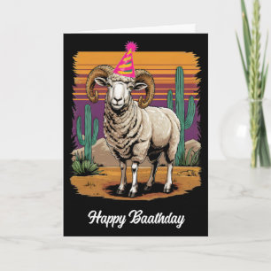 Desert big horn sheep & cactus cartoon neon hat card