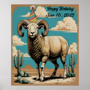Desert big horn sheep desert clouds cartoon poster