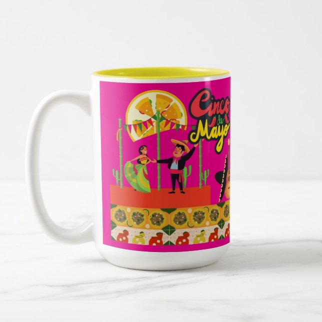 Desert Bloom Fiesta hot pink Two-Tone Coffee Mug (Left)