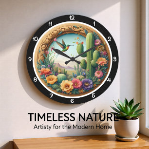 Desert Bloom Hummingbird Floral Large Clock