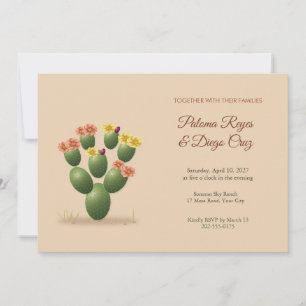 Desert Bloom Prickly Pear Cactus Wedding Invitation