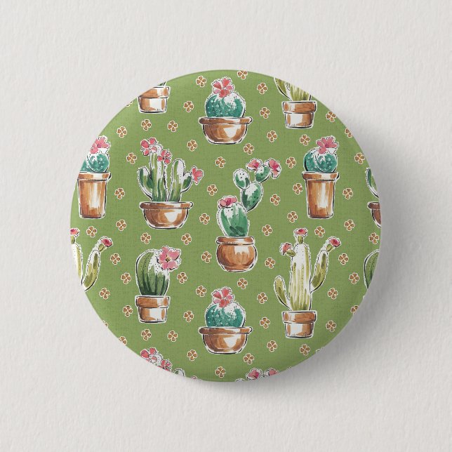 Desert Bloom Step | Green Pattern 6 Cm Round Badge (Front)