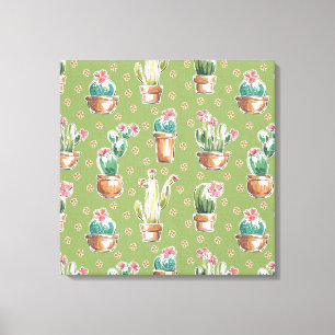 Desert Bloom Step   Green Pattern Canvas Print