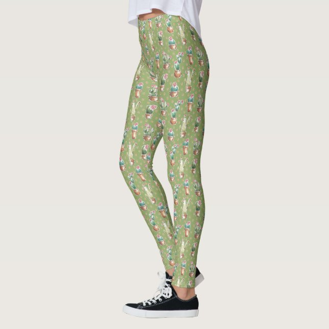 Desert Bloom Step | Green Pattern Leggings (Left)