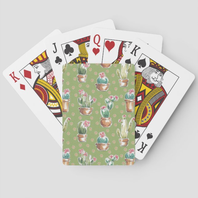 Desert Bloom Step | Green Pattern Playing Cards (Back)