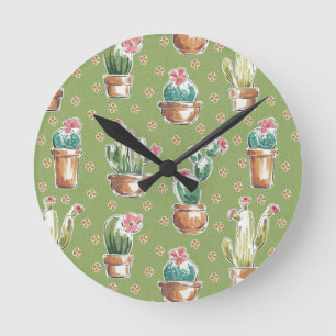 Desert Bloom Step   Green Pattern Round Clock