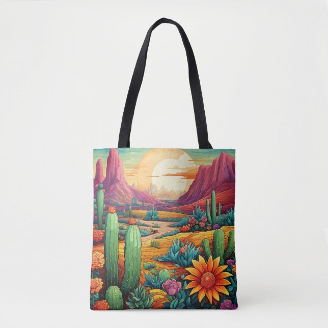 desert bloom with cactus and flowers tote bag (Front)